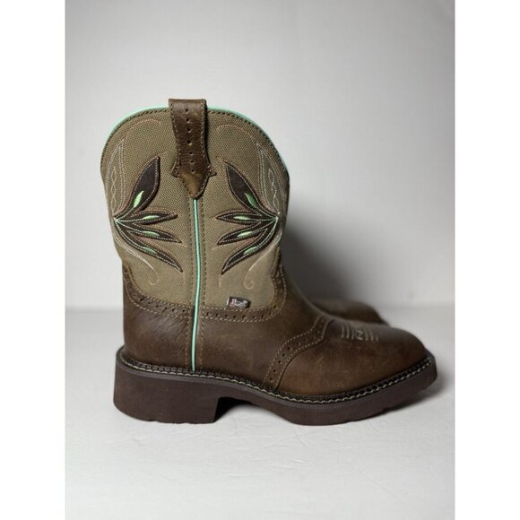 Justin Womens 8" Nettie Western Cowboy Brown Leather Boots Square Toe Sz 9B NEW - Picture 4 of 15